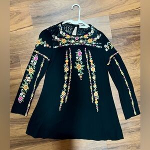 Altar'd State Black Dress with Floral Embroidery